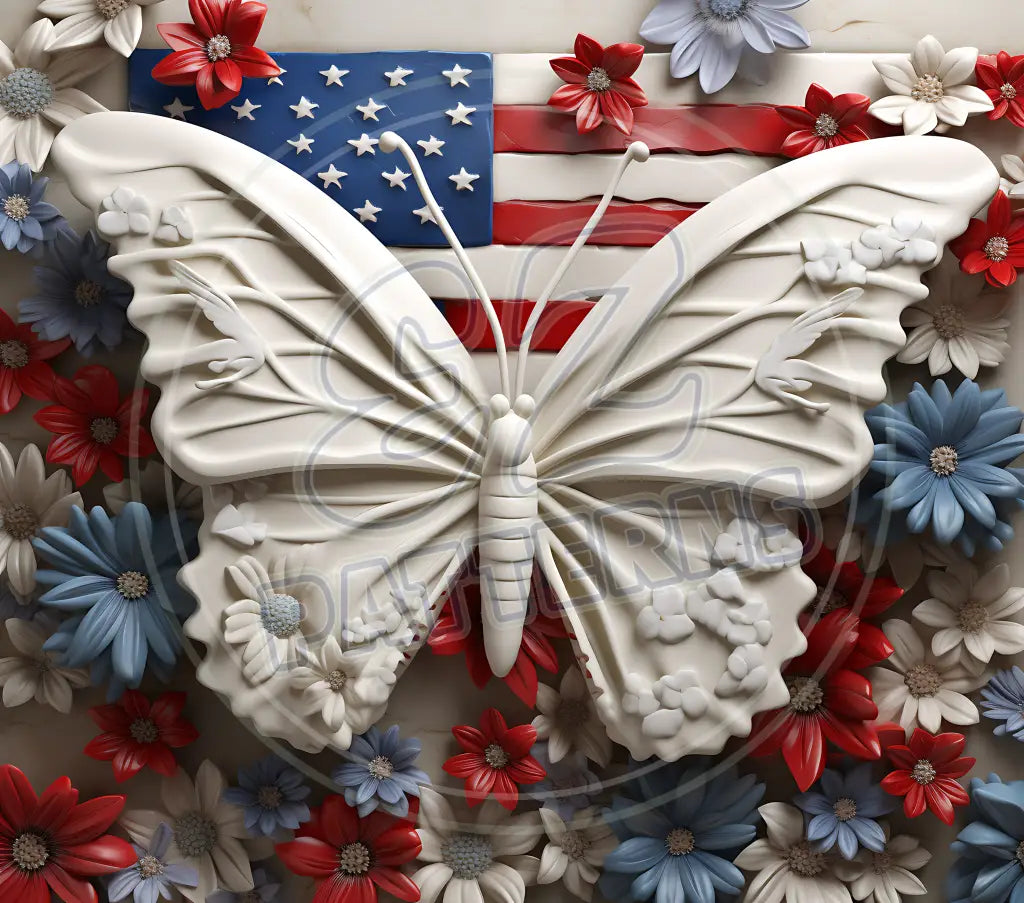 3D Patriotic Butterflies 015 Printed Pattern Vinyl