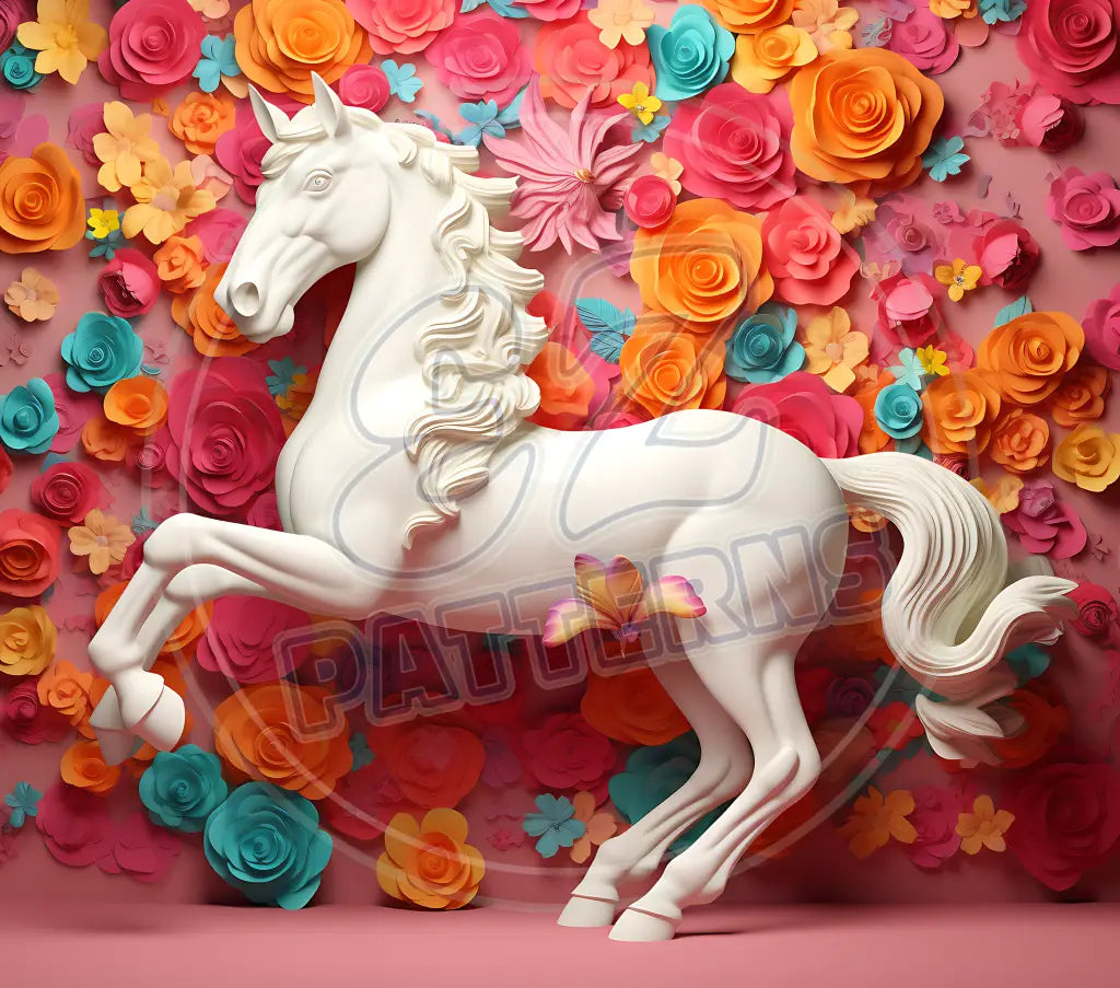 3D White Horses 006 Printed Pattern Vinyl