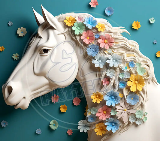 3D White Horses 009 Printed Pattern Vinyl