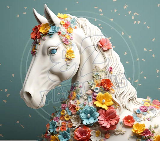 3D White Horses 010 Printed Pattern Vinyl