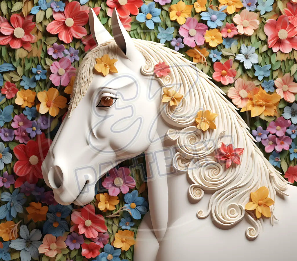 3D White Horses 014 Printed Pattern Vinyl