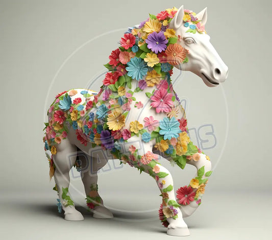 3D White Horses 015 Printed Pattern Vinyl