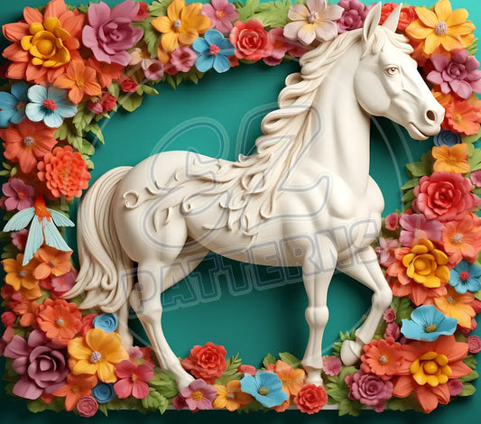 3D White Horses 020 Printed Pattern Vinyl