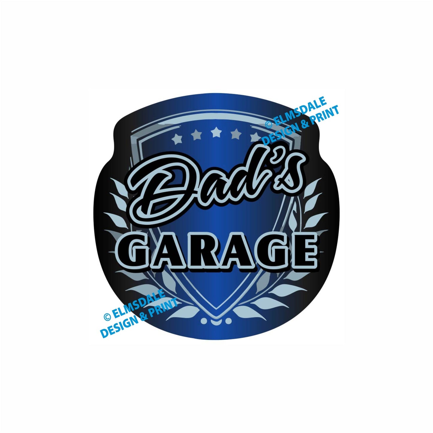 Dads Garage - Decal / 7.75’ x 7.75’ / Silver & Blue