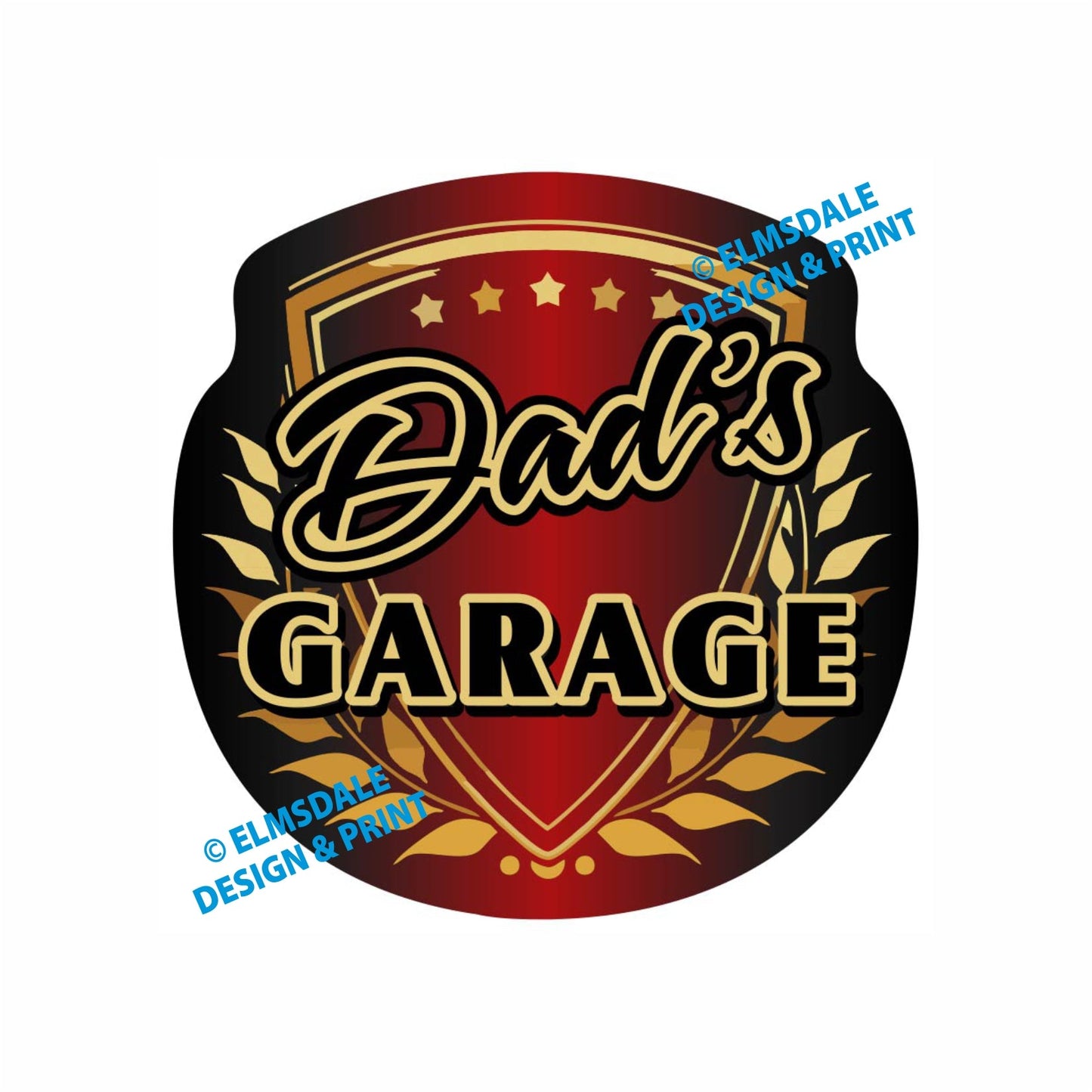 Dads Garage - Decal / 9.25’ x 9.25’ / Gold & Red