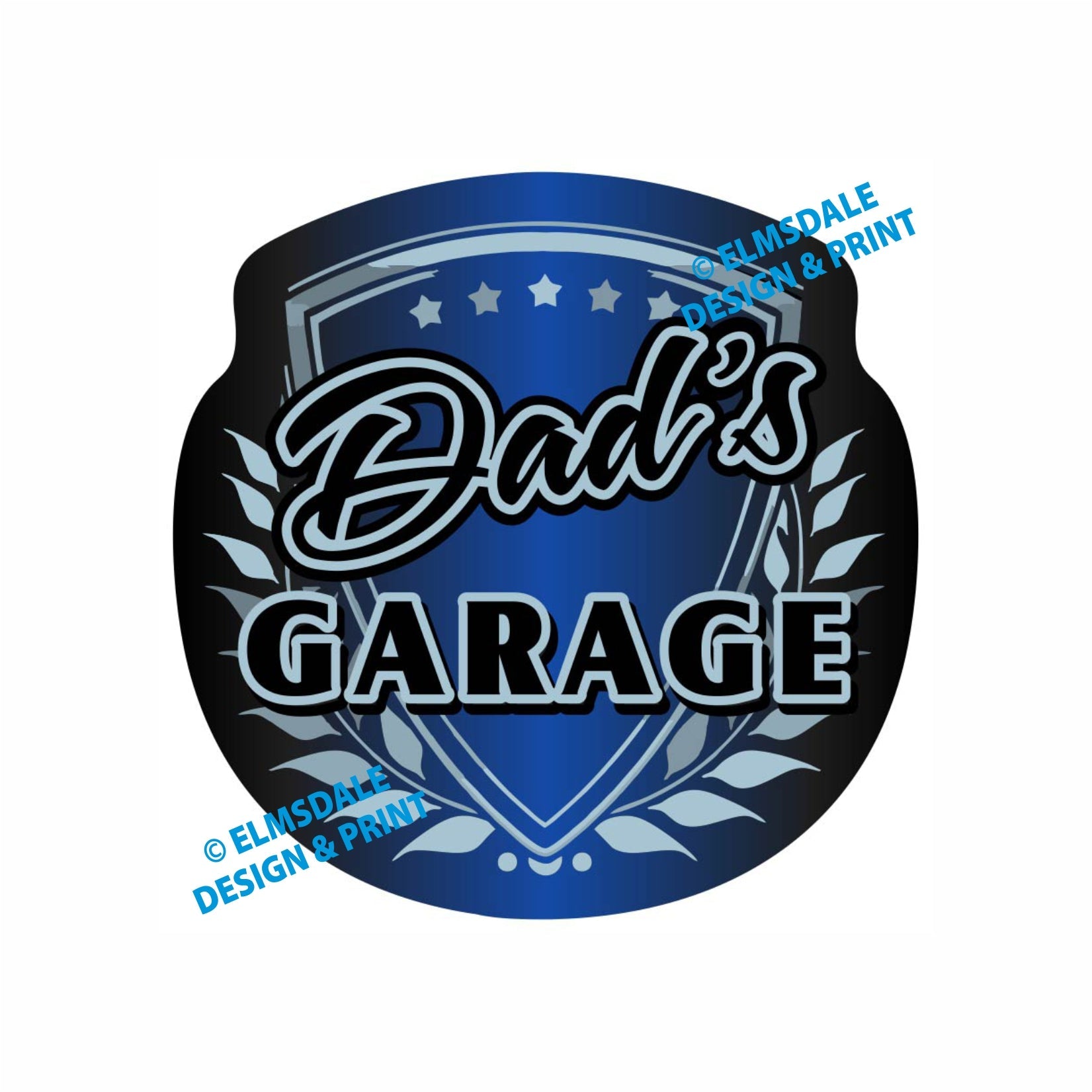 Dads Garage - Decal / 9.25’ x 9.25’ / Silver & Blue