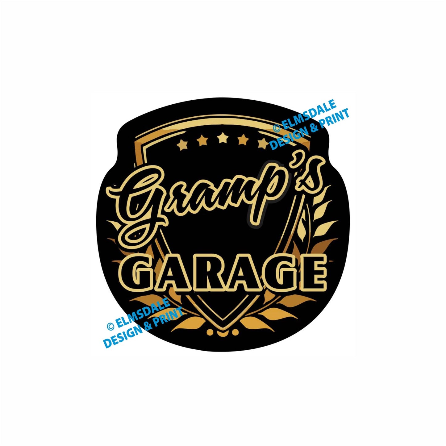 Gramps Garage - Decal / 7.75’ x 7.75’ / Gold & Black