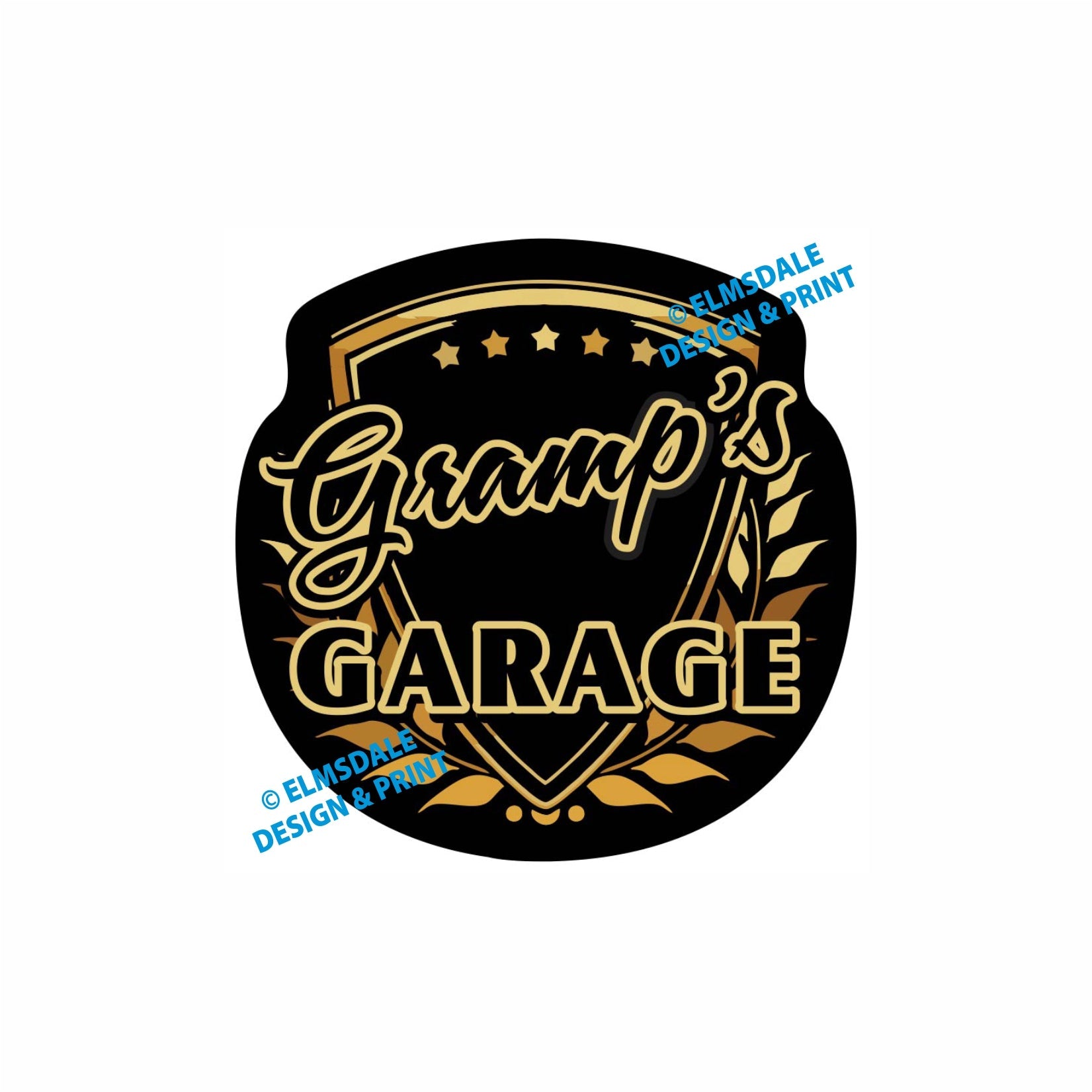 Gramps Garage - Decal / 7.75’ x 7.75’ / Gold & Black