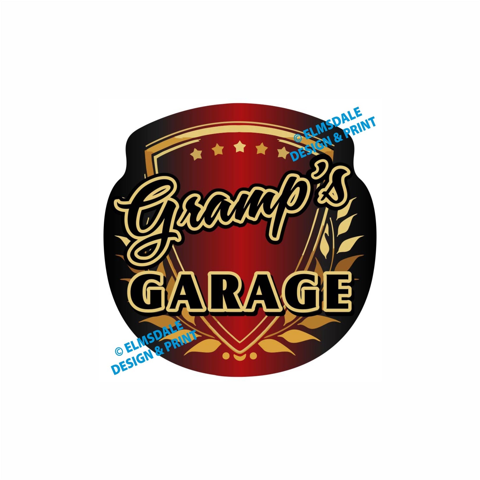 Gramps Garage - Decal / 7.75’ x 7.75’ / Gold & Red