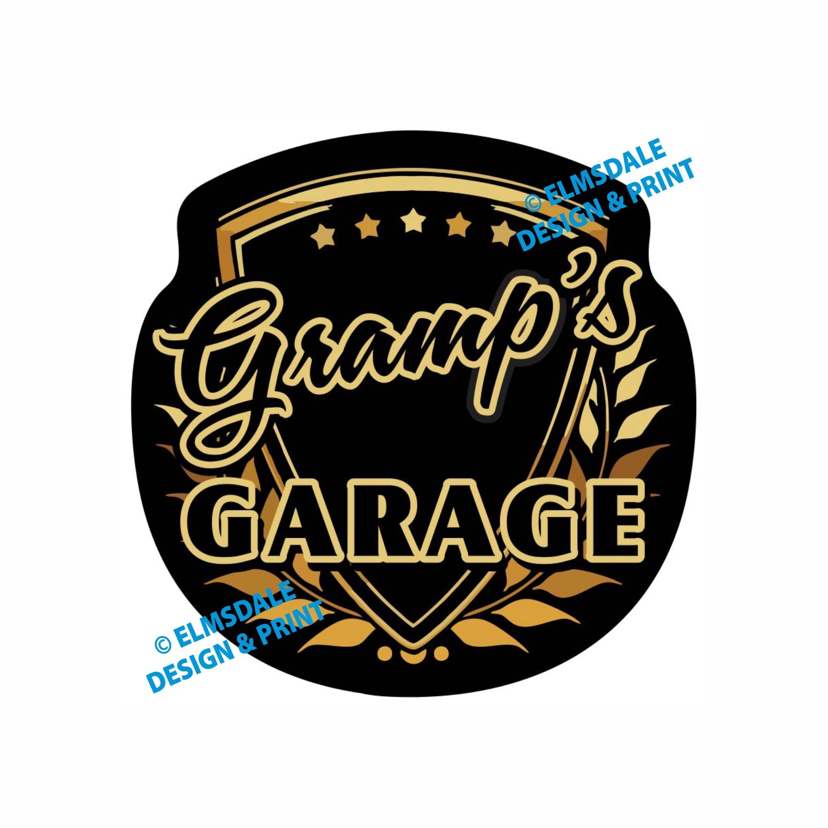 Gramps Garage - Decal / 9.25’ x 9.25’ / Gold & Black