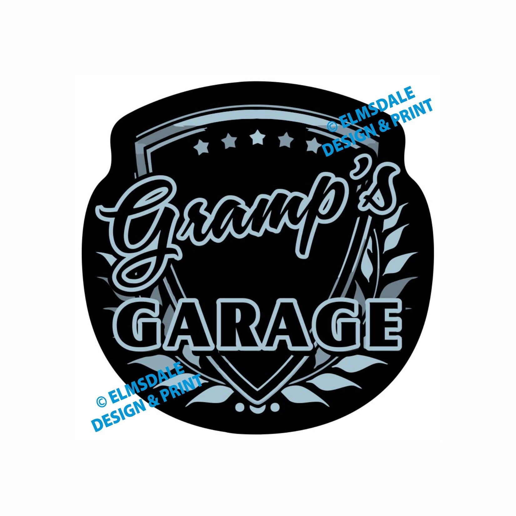 Gramps Garage - Decal / 9.25’ x 9.25’ / Silver & Black