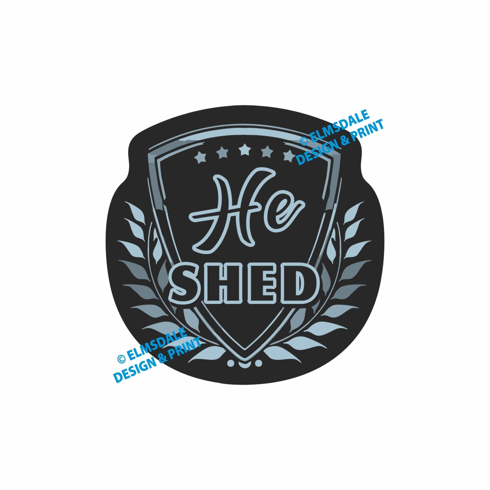 He Shed - Decal / 7.75’ x 7.75’ / Silver & Black
