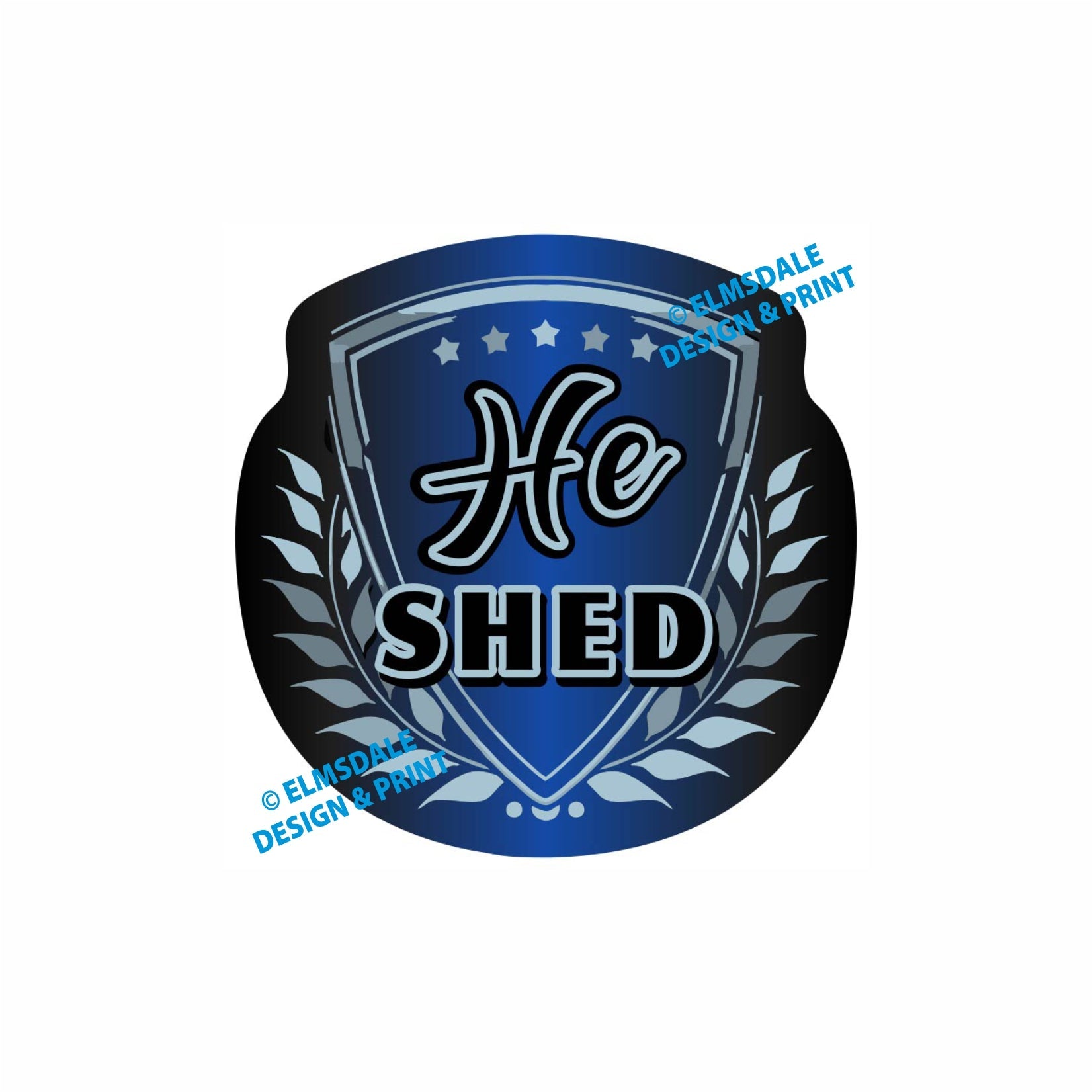 He Shed - Decal / 7.75’ x 7.75’ / Silver & Blue