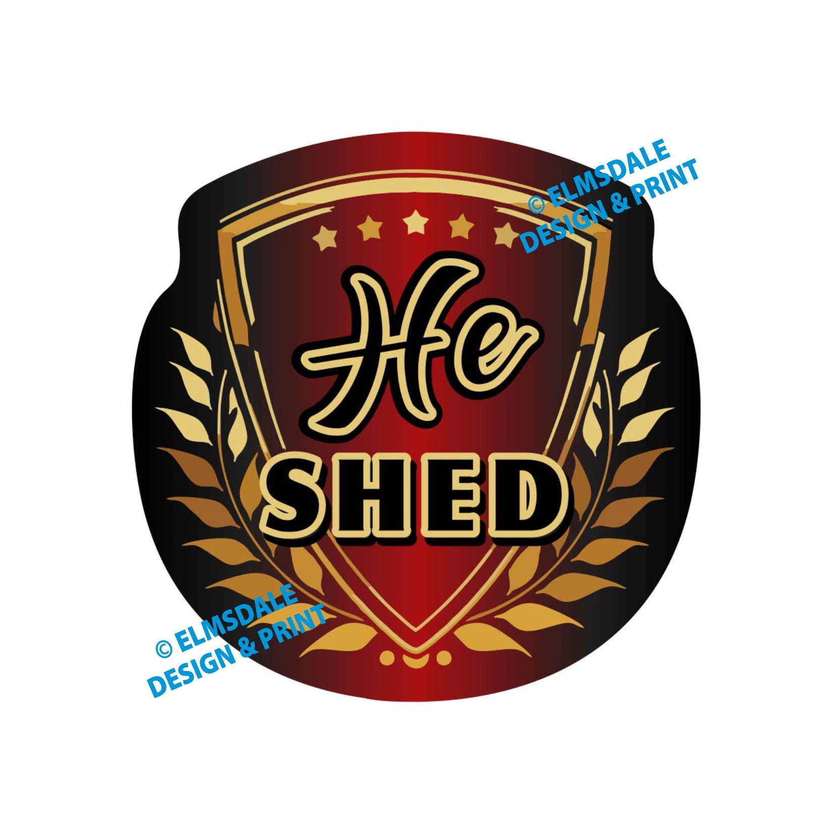 He Shed - Decal / 9.25’ x 9.25’ / Gold & Red