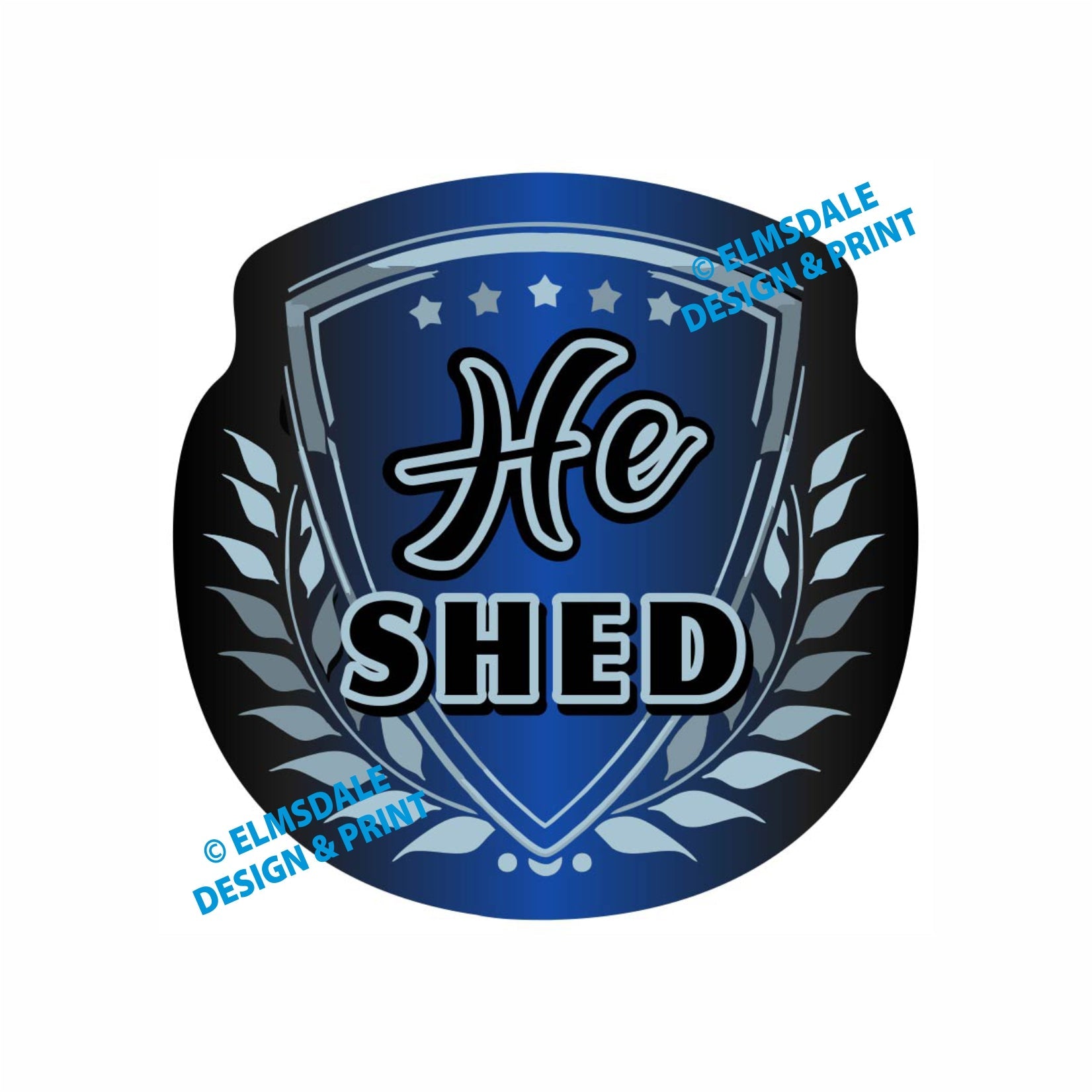 He Shed - Decal / 9.25’ x 9.25’ / Silver & Blue