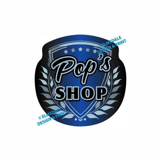 Pops Shop - Decal / 7.75’ x 7.75’ / Silver & Blue